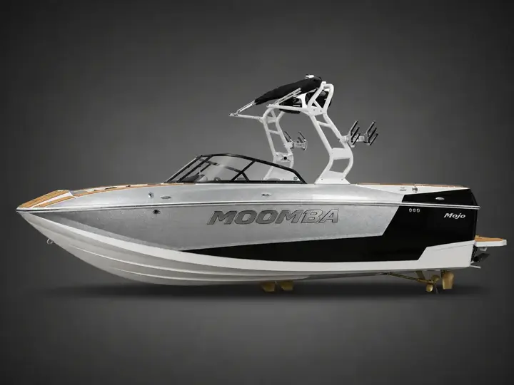 The same Moomba Mojo after DealerEdge image enhancement — studio quality, boat unchanged
