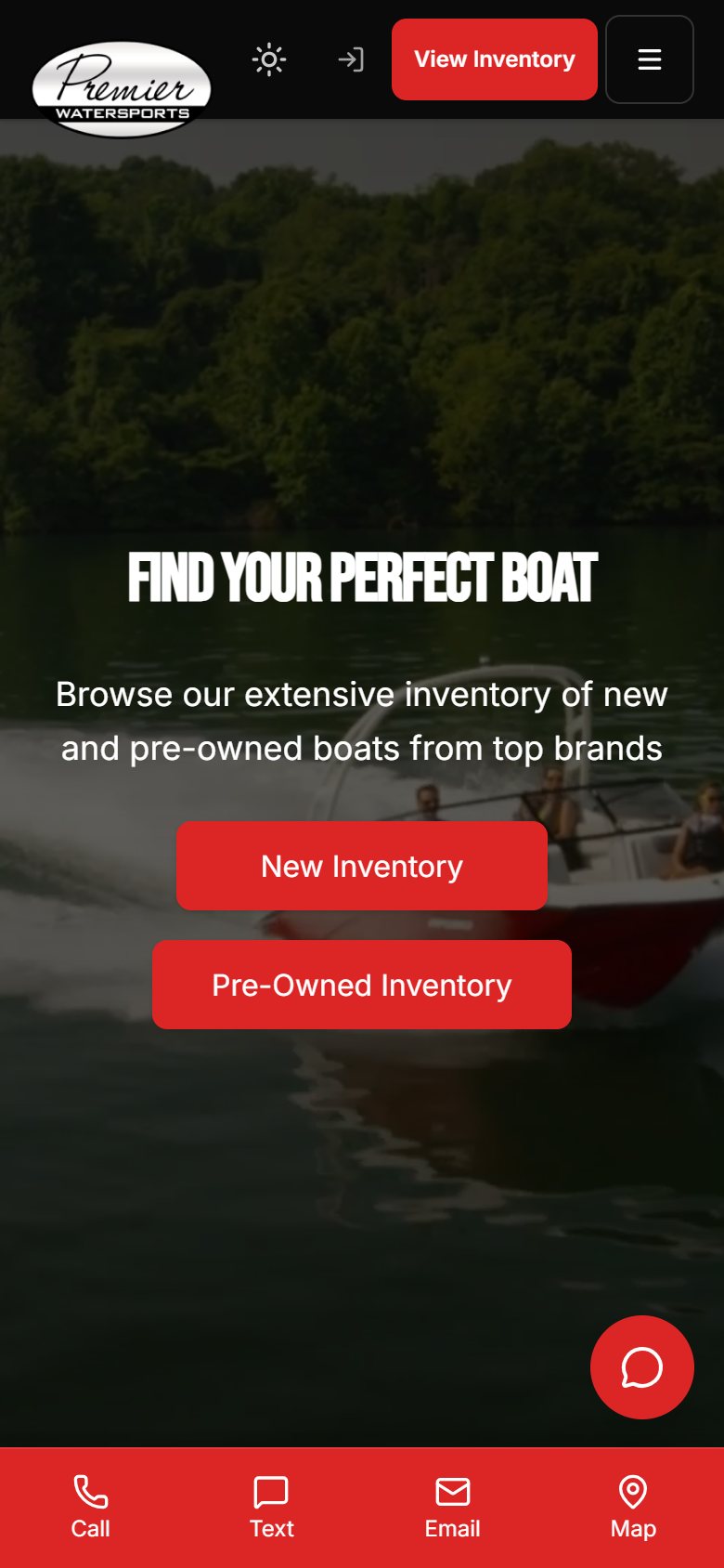 Premier Watersports site on mobile