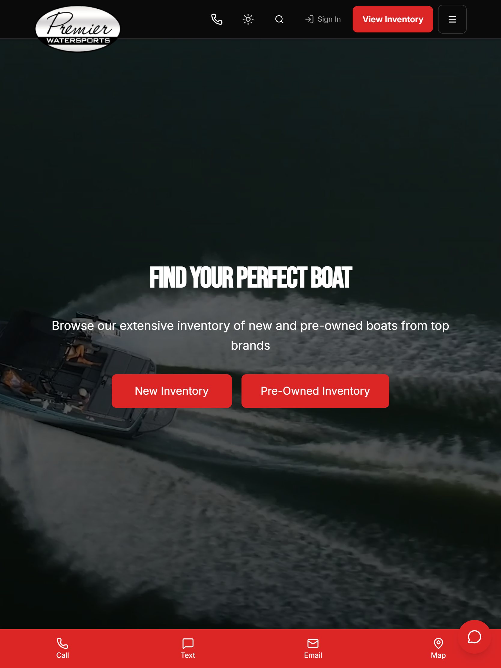 Premier Watersports site on tablet